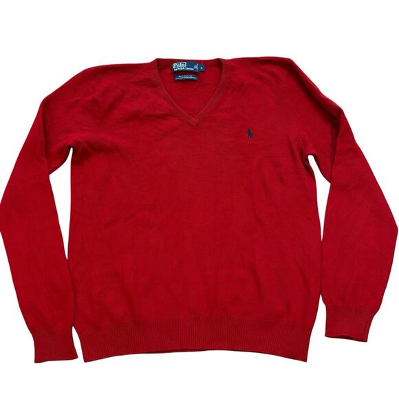 Vintage 1990s Polo Ralph Lauren Red Lambswool V Neck Sweater Men's Size Large - Picture 1 of 6